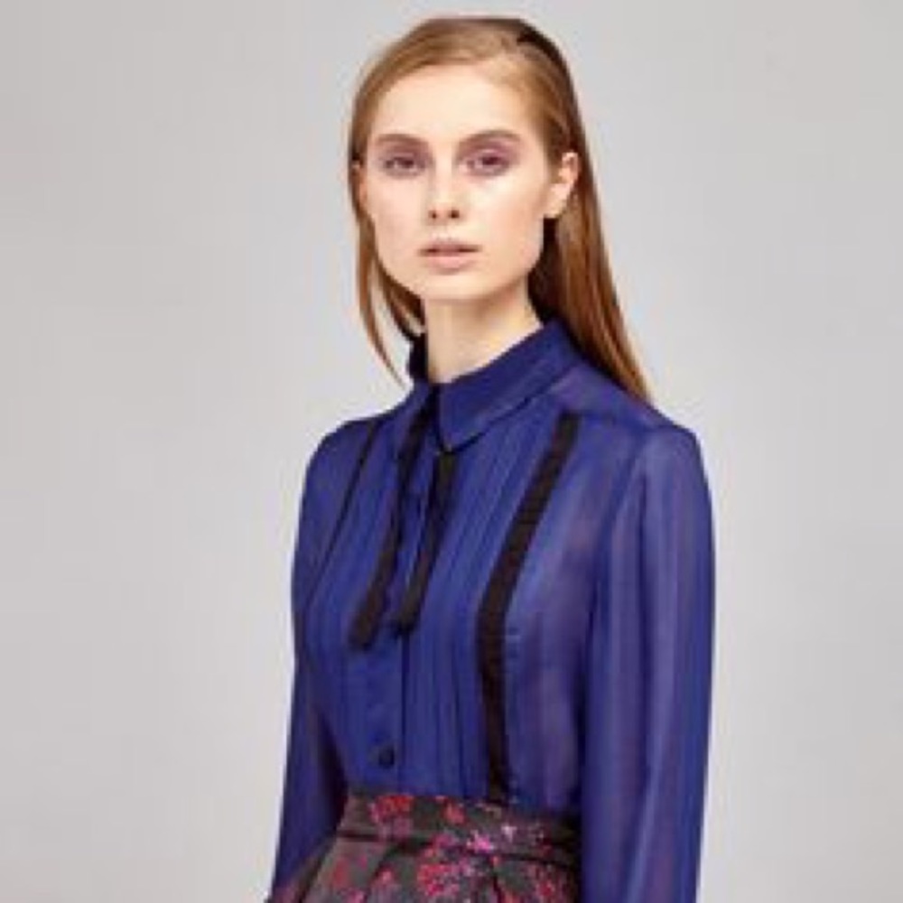 Sister Jane navy and black button-up blouse